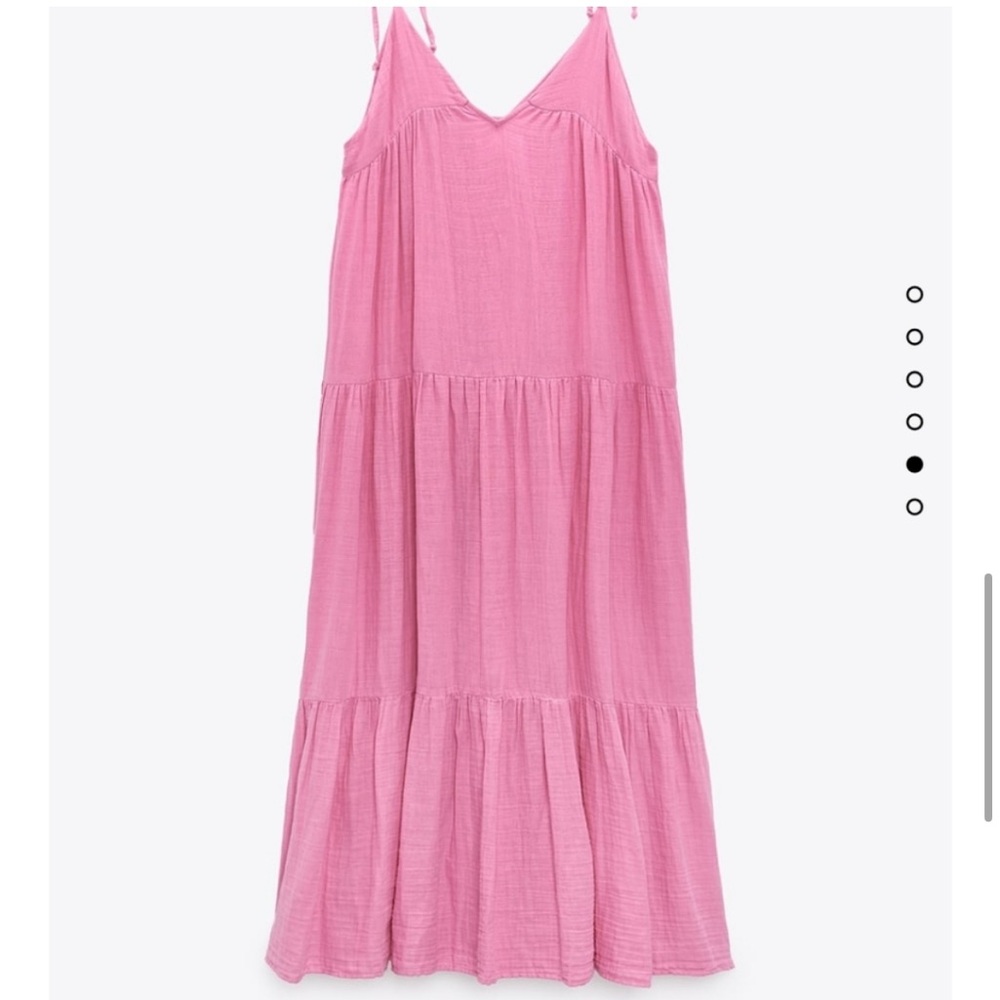 NWT ZARA cotton pink gauze tiered maxi dress S - Picture 3 of 7
